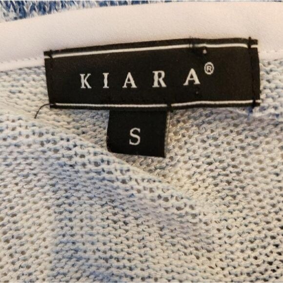 Kiara Small Blue Patterned Long Sleeve Knit Sweater With White Hem fall orchard - Picture 6 of 7